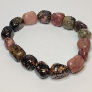Rhodonite stretch nugget bracelet natural stone w/Free felt pouch-NB09